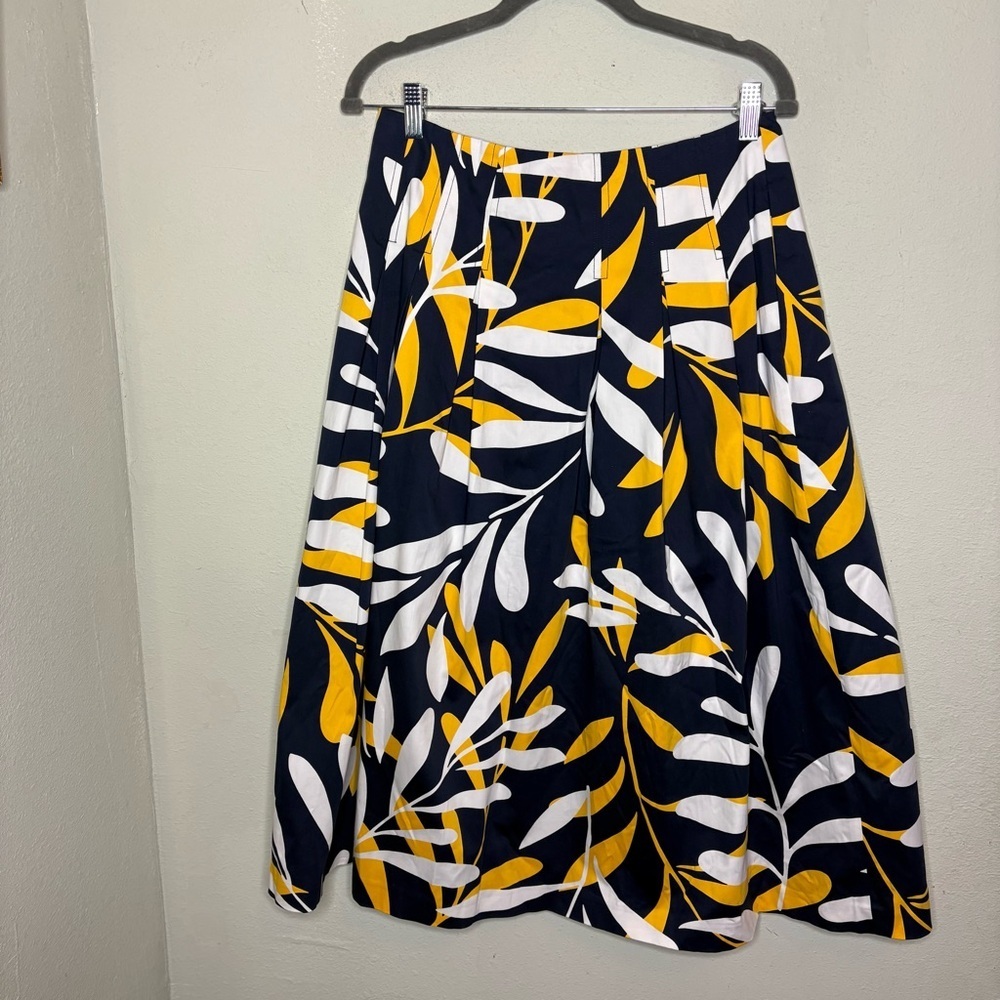Boden Theodora Navy and Yellow Leaf Print A-Line Midi Skirt Size 8 - Picture 5 of 5